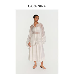 Acrylic pearl-effect air-scented drawstring lantern sleeve shirt