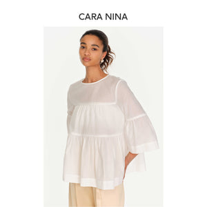 Silk cotton three-quarter sleeve blouse