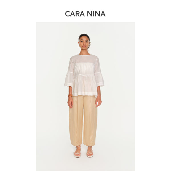 Silk cotton three-quarter sleeve blouse