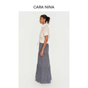 Linen perforated embroidery strap waist-hugging short-sleeved shirt top