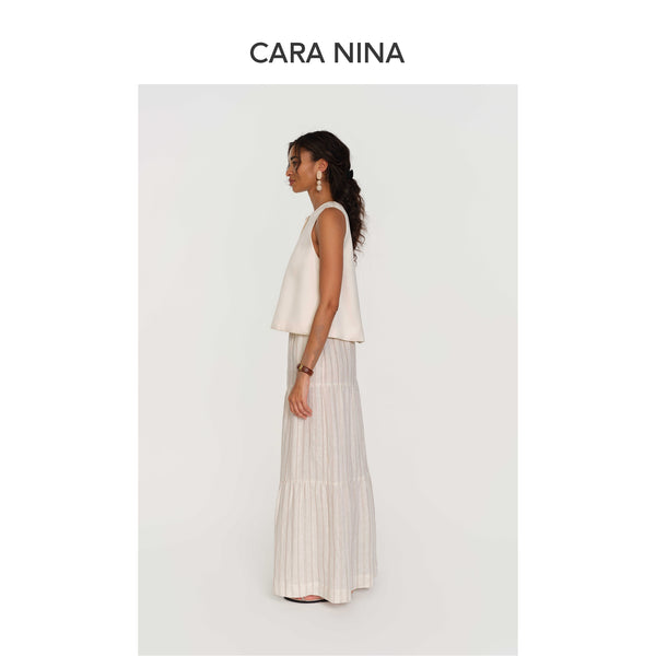 Linen striped casual pants with wide-leg design