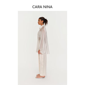 Acrylic pearl-effect air-scented drawstring lantern sleeve shirt