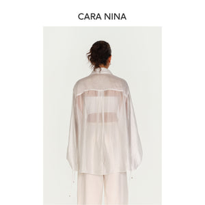 Acrylic pearl-effect air-scented drawstring lantern sleeve shirt