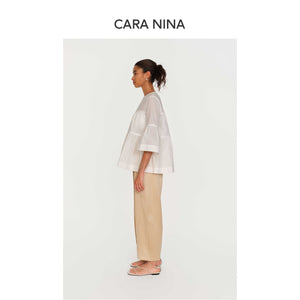 Silk cotton three-quarter sleeve blouse