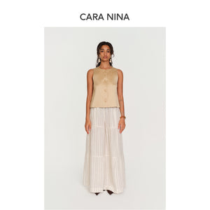Linen striped casual pants with wide-leg design