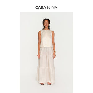 Linen striped casual pants with wide-leg design
