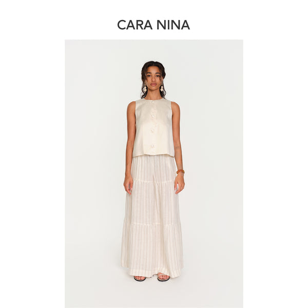Linen striped casual pants with wide-leg design