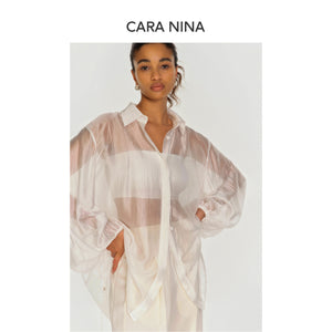 Acrylic pearl-effect air-scented drawstring lantern sleeve shirt