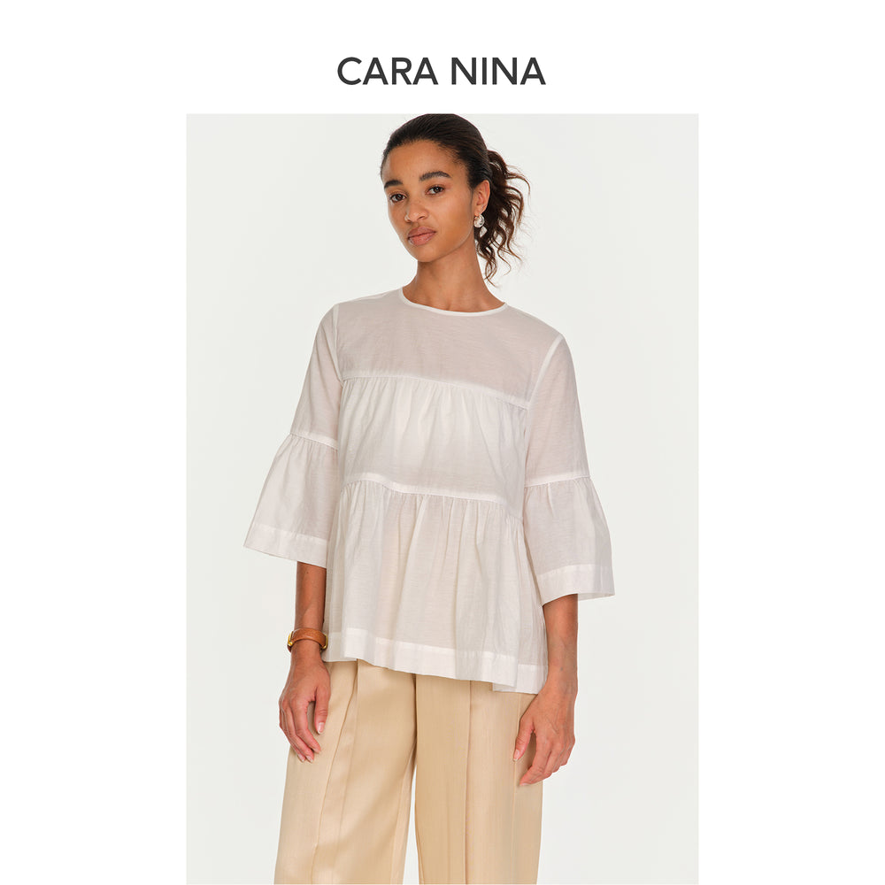 Silk cotton three-quarter sleeve blouse