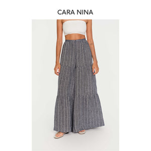 Linen striped casual pants with wide-leg design