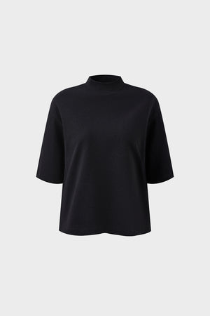 High-necked mid-sleeve T-shirt