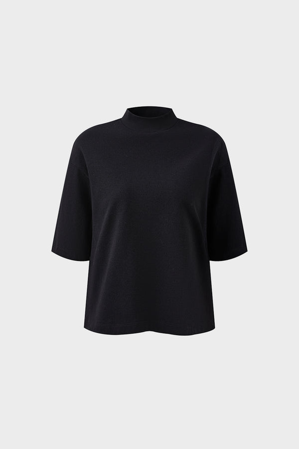 High-necked mid-sleeve T-shirt