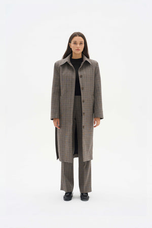 Plaid single-breasted overcoat