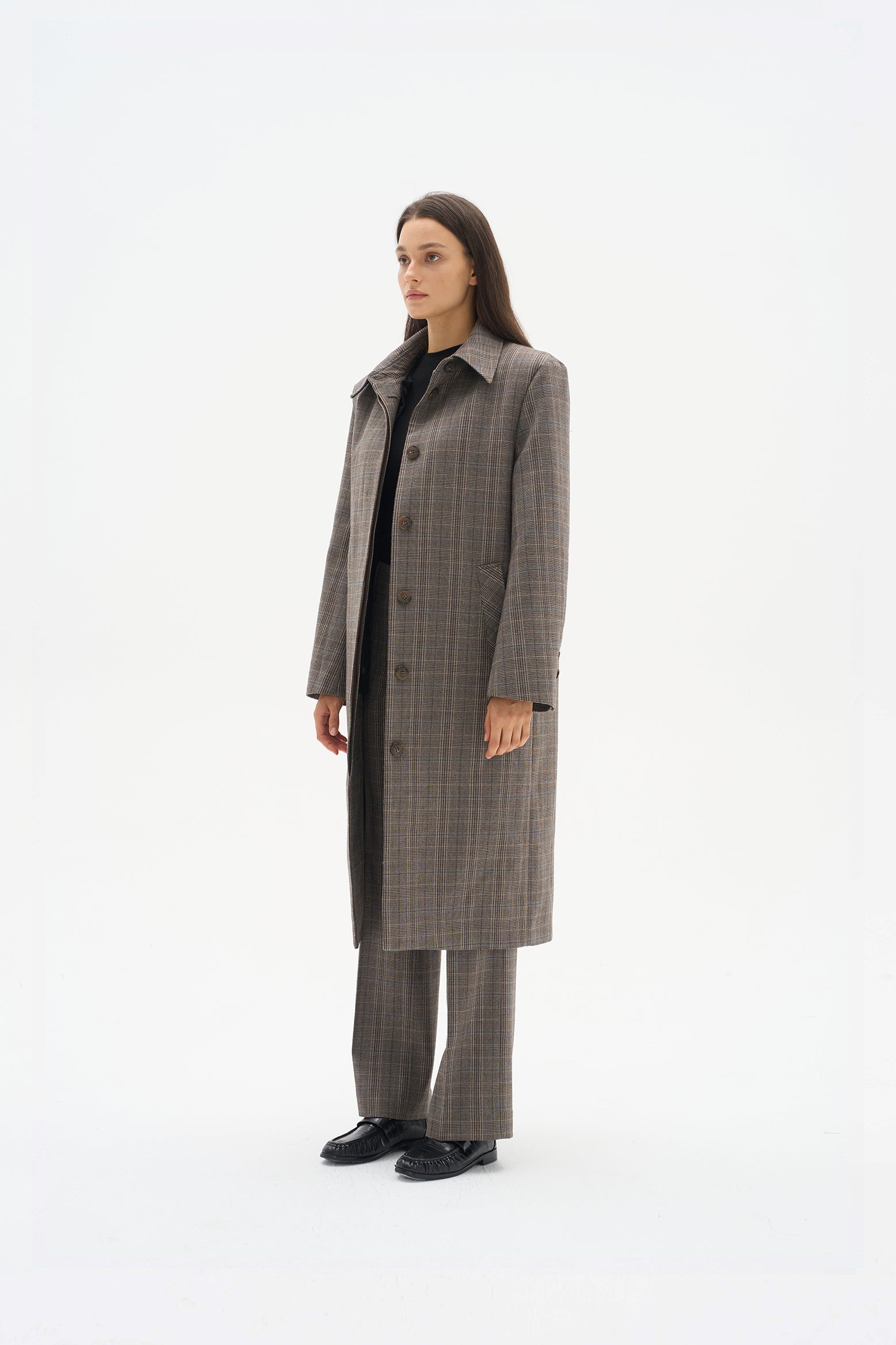 Plaid single-breasted overcoat