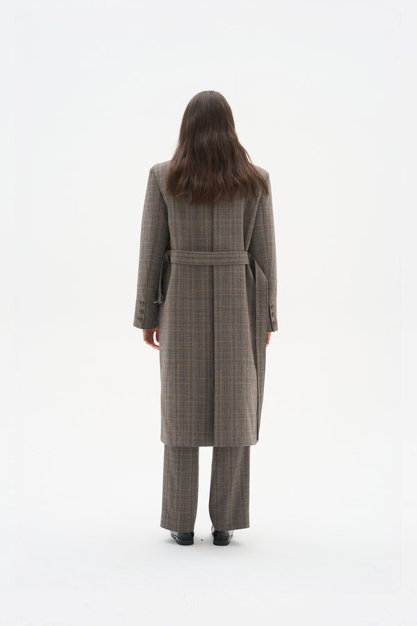Plaid single-breasted overcoat
