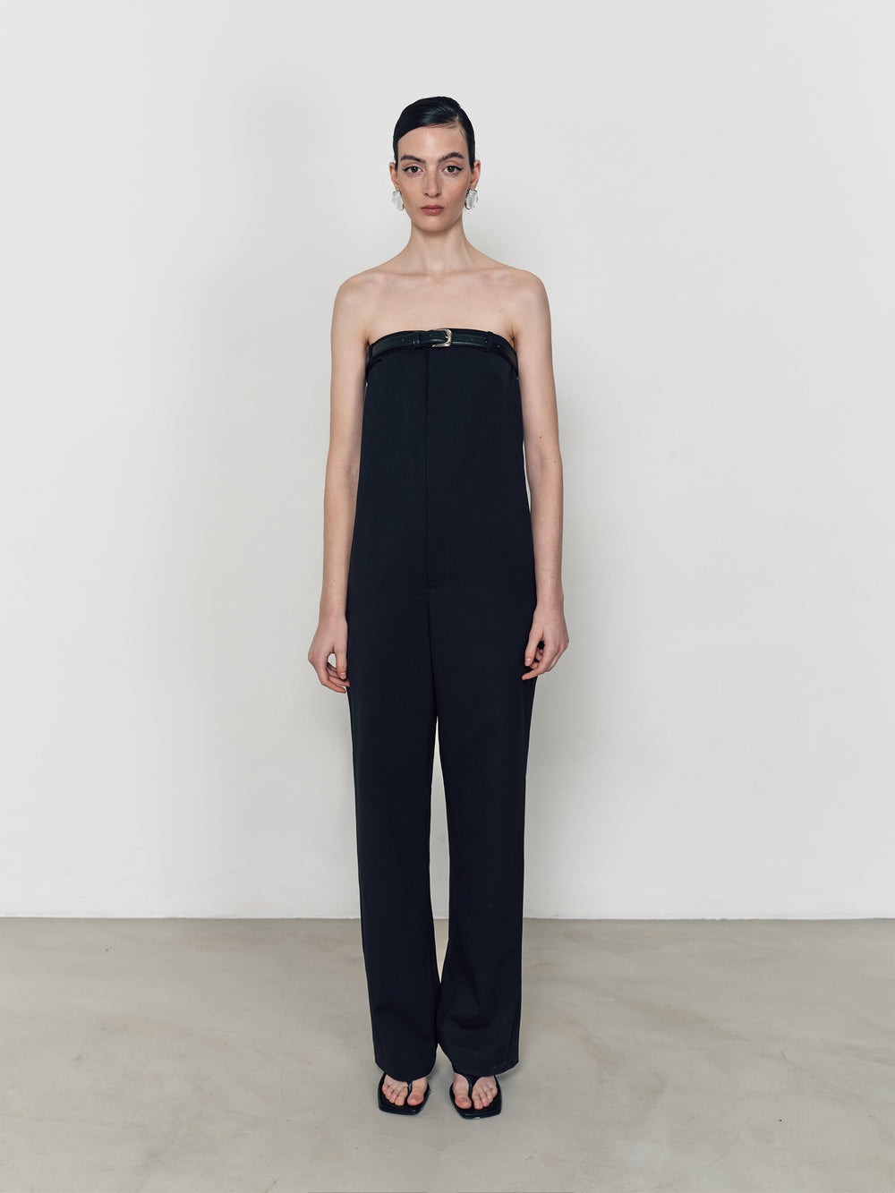Wool strapless jumpsuit