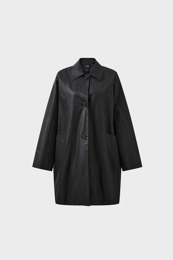 Oversized loose coat with oil-like wax leather coating