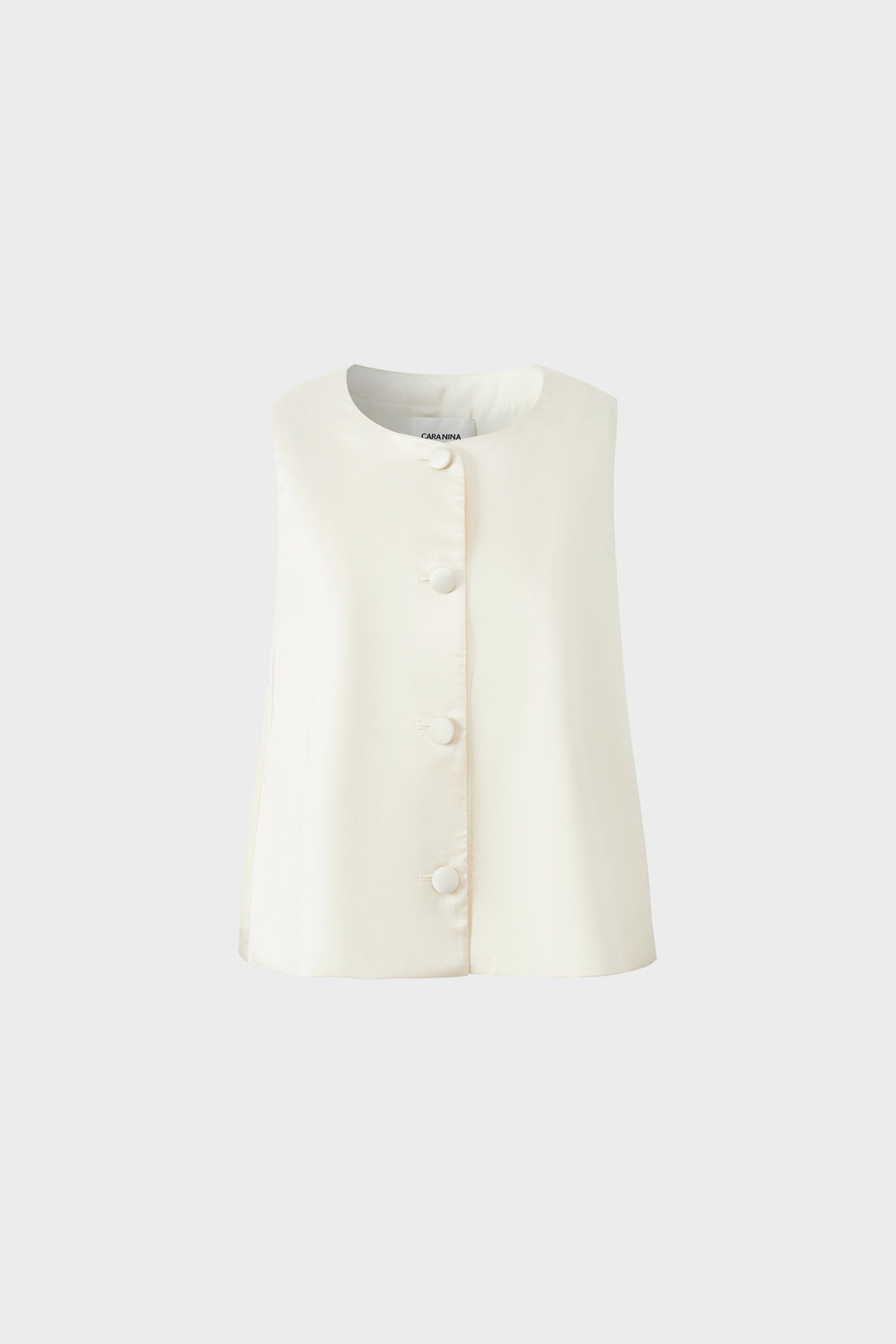 Silk and wool sleeveless round-neck A-line blouse