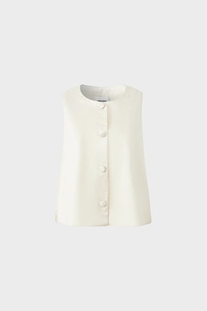 Silk and wool sleeveless round-neck A-line blouse