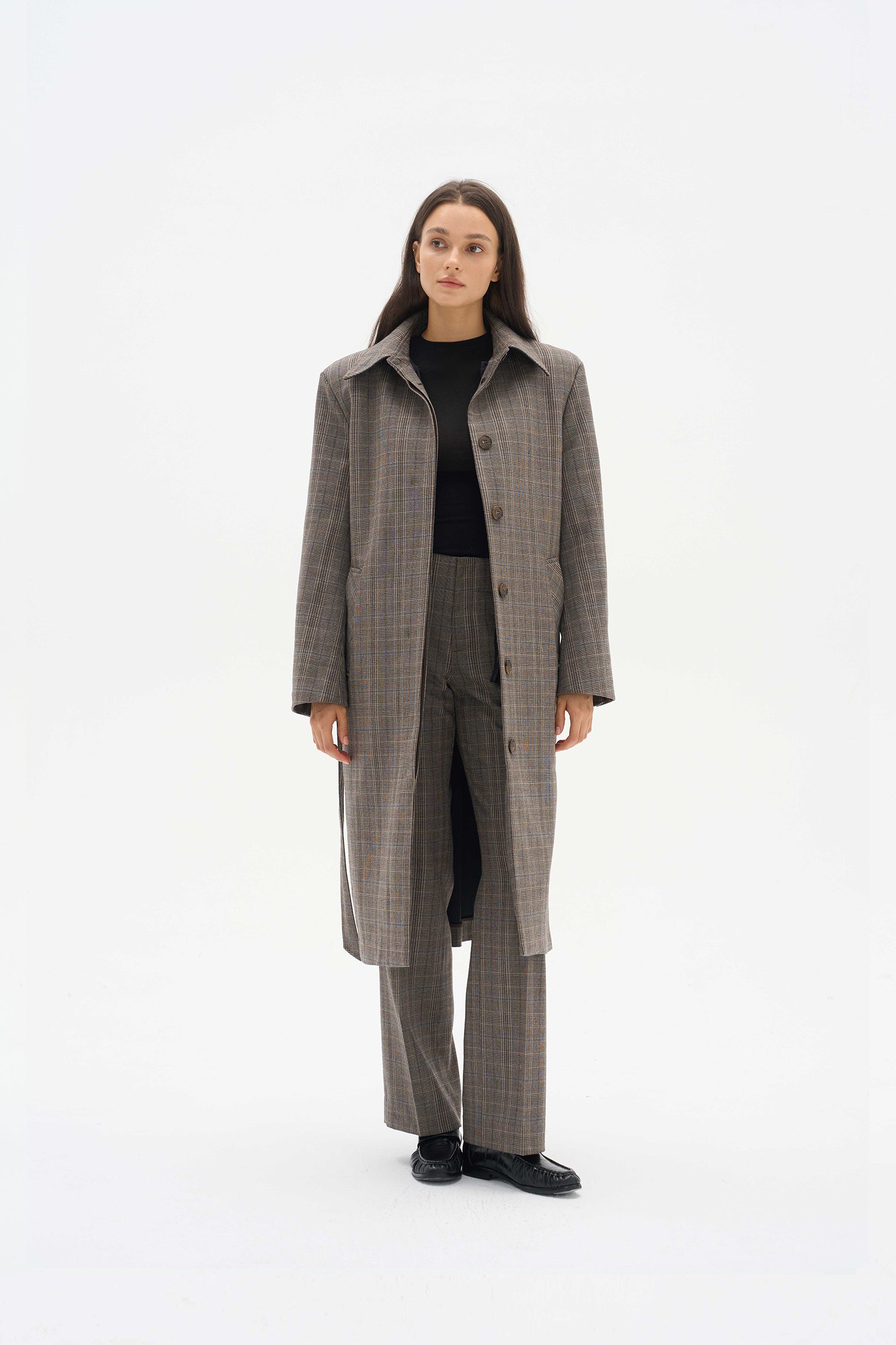 Plaid single-breasted overcoat
