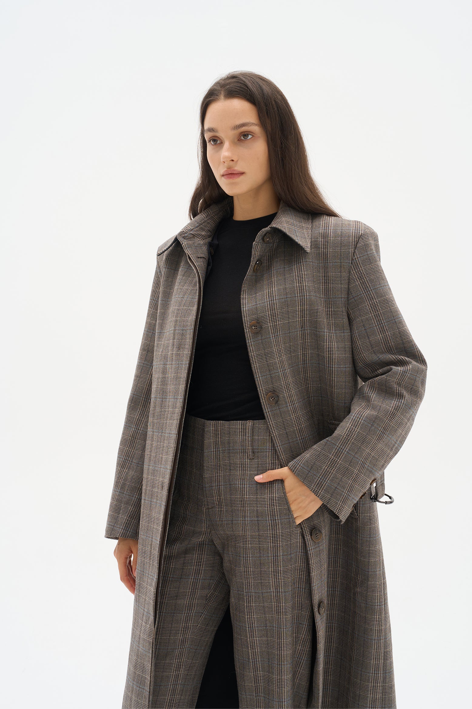 Plaid single-breasted overcoat