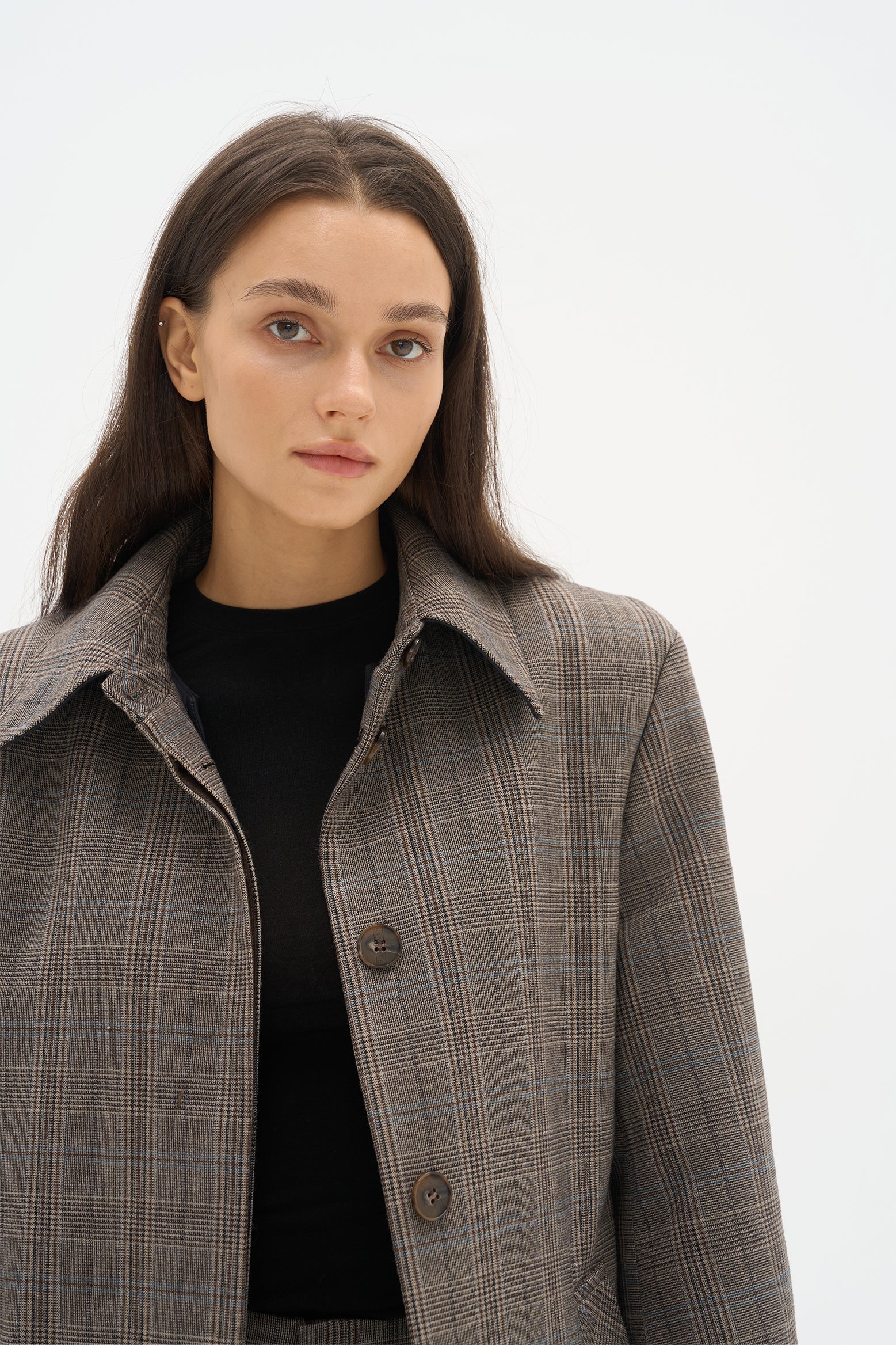Plaid single-breasted overcoat