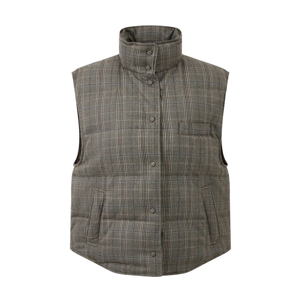 Fine-spun wool checkered goose down jacket vest