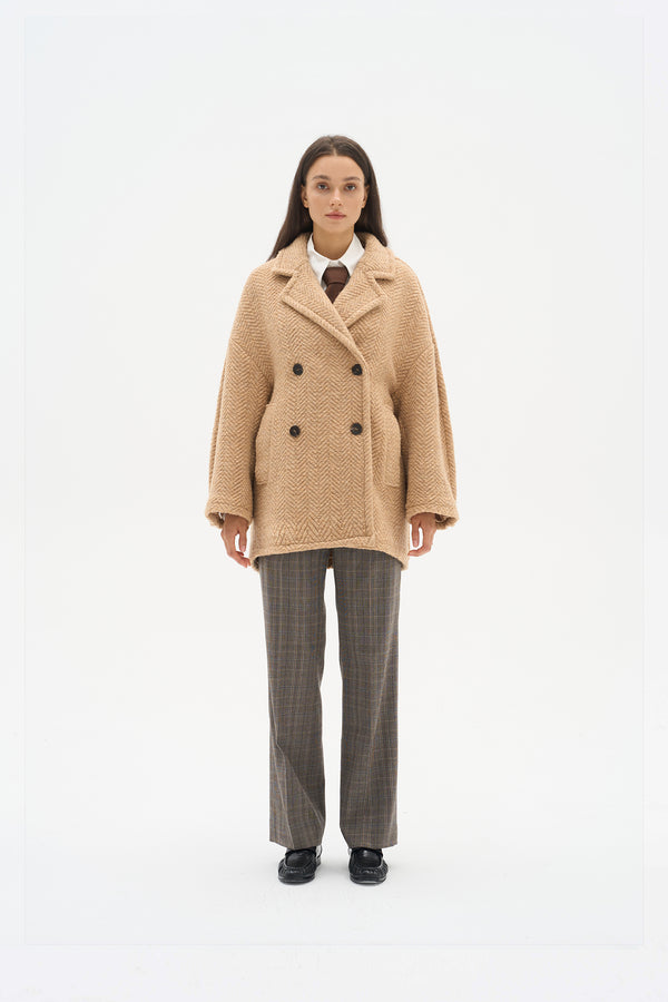 Wool double-breasted lapel coat
