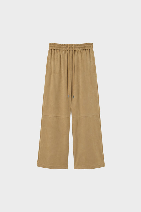 Leather suede straight-leg mid-length pants