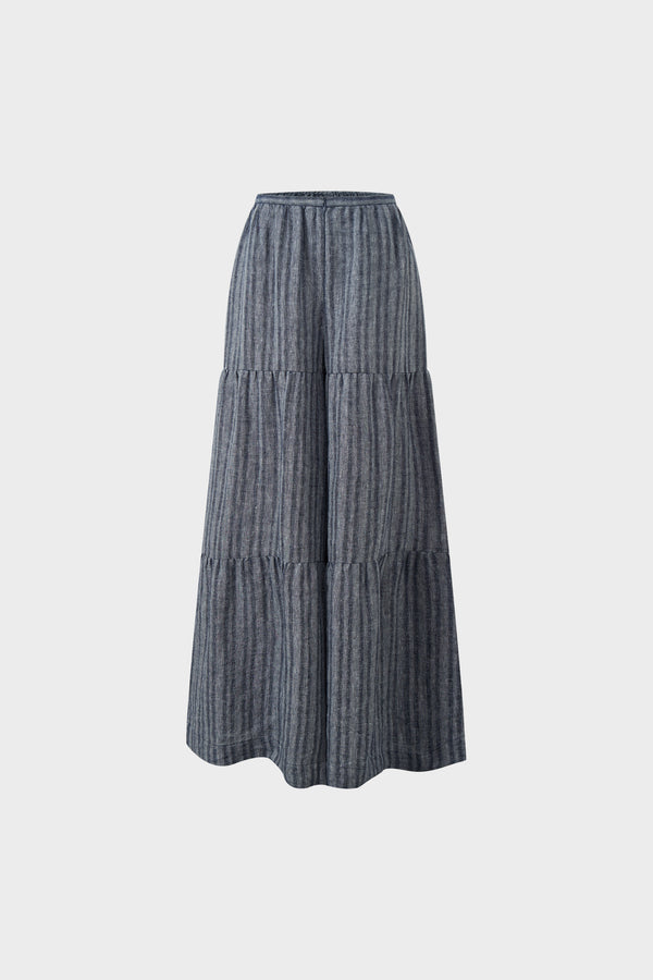Linen striped casual pants with wide-leg design