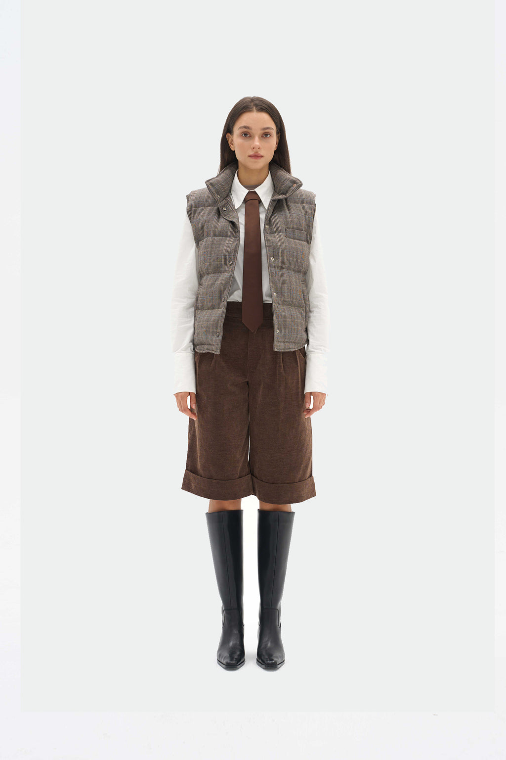 Fine-spun wool checkered goose down jacket vest