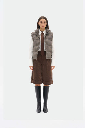 Fine-spun wool checkered goose down jacket vest