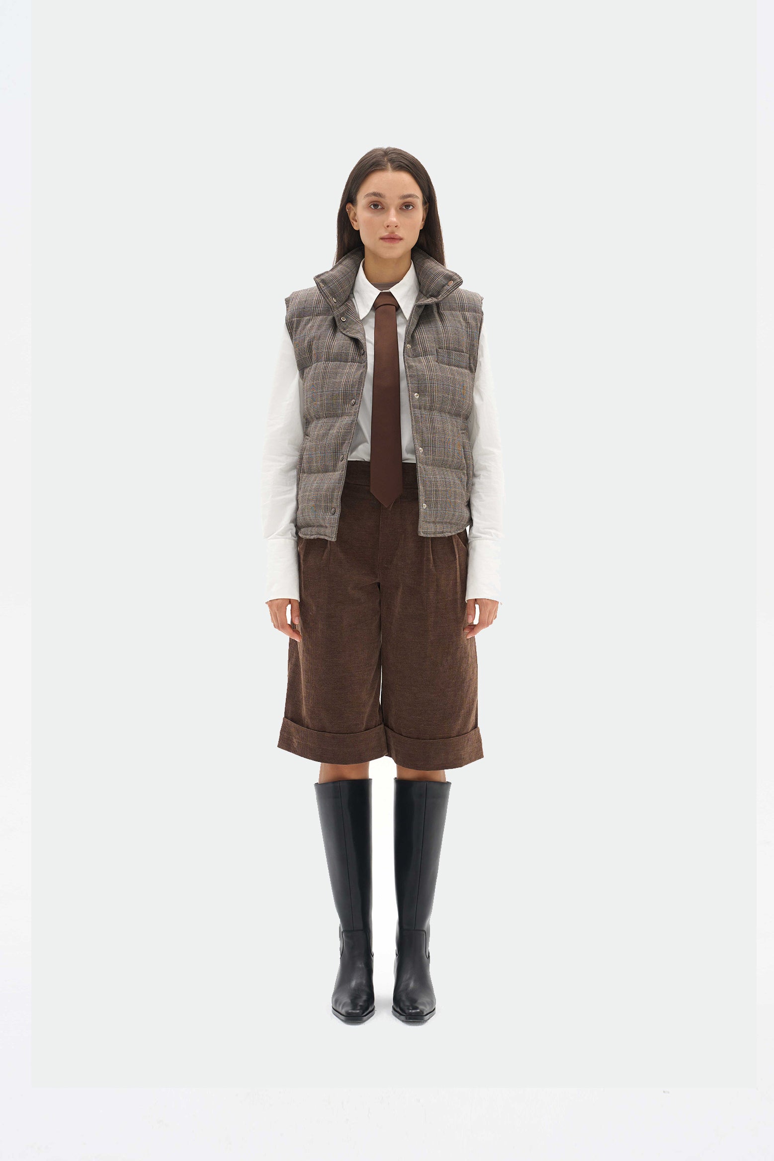 Fine-spun wool checkered goose down jacket vest