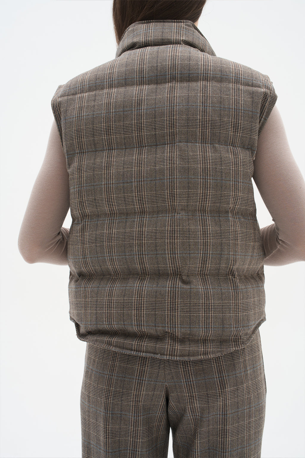 Fine-spun wool checkered goose down jacket vest
