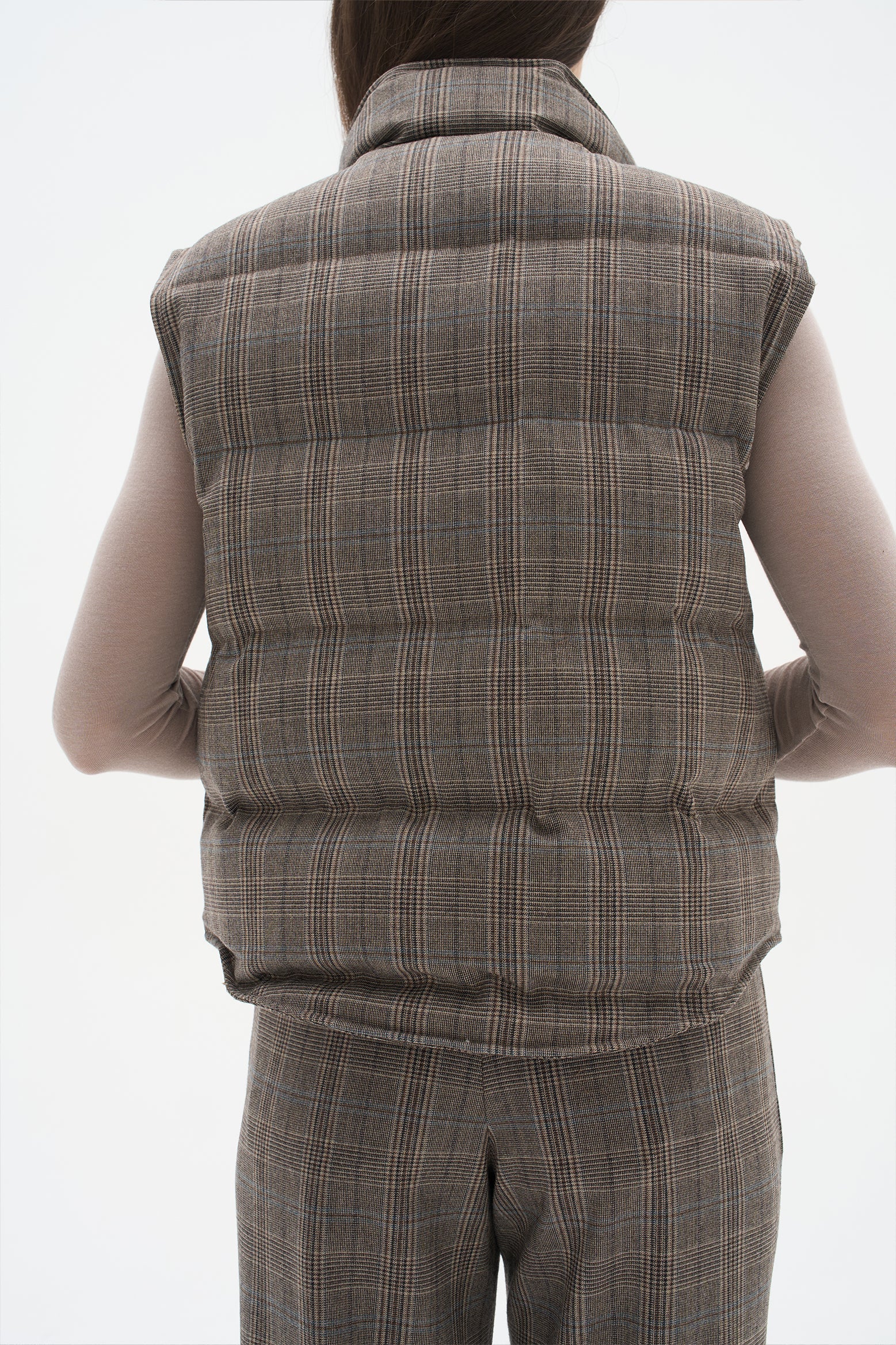 Fine-spun wool checkered goose down jacket vest