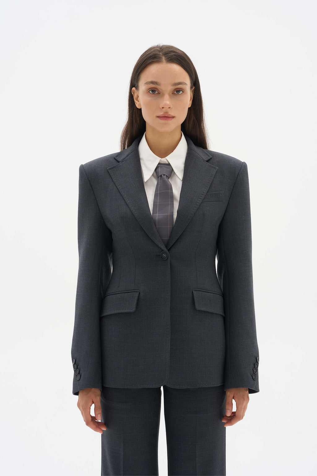 Wool fitted suit jacket