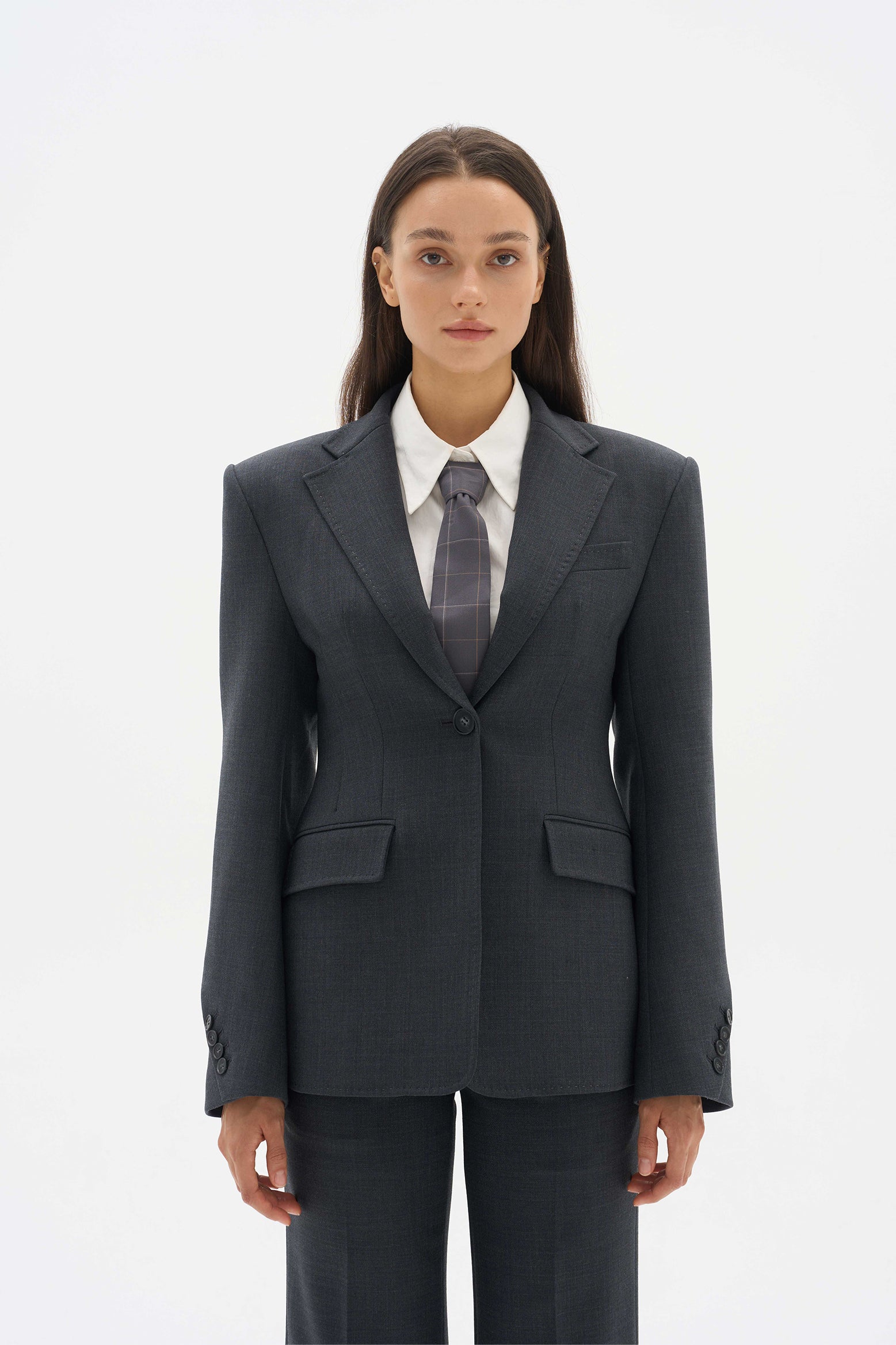 Wool fitted suit jacket