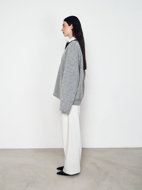 Floral yarn polo knitted cardigan