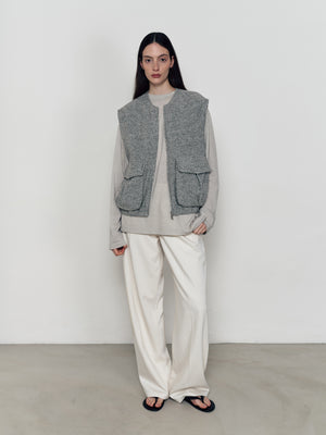 Three-color Tencel wool round neck loose knitted long sleeves