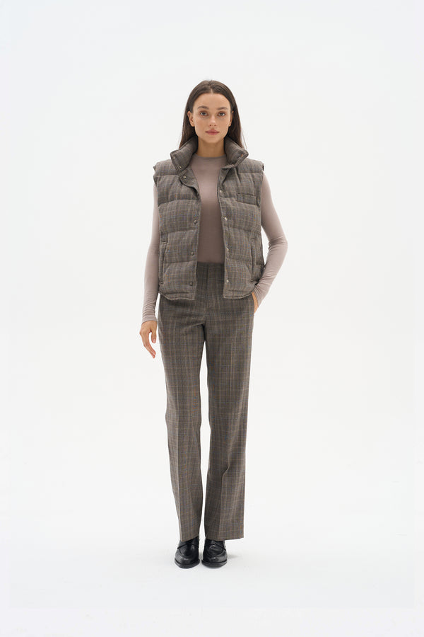 Fine-spun wool checkered goose down jacket vest