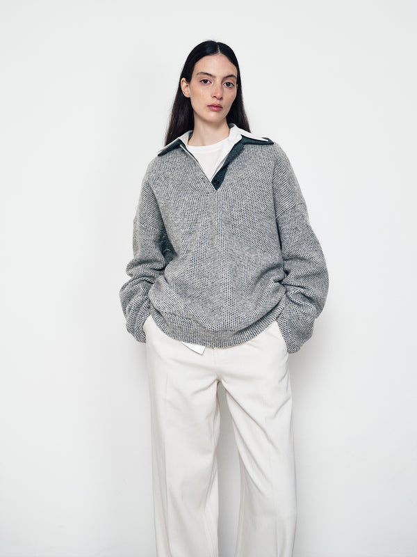 Floral yarn polo knitted cardigan