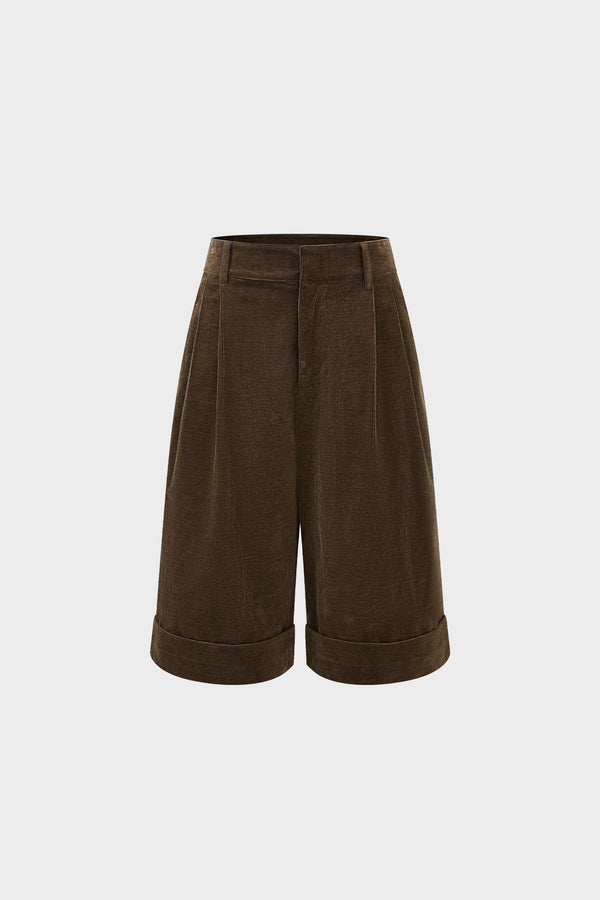 Silk pima cotton corduroy mid-length pants