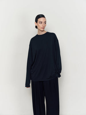 Three-color Tencel wool round neck loose knitted long sleeves