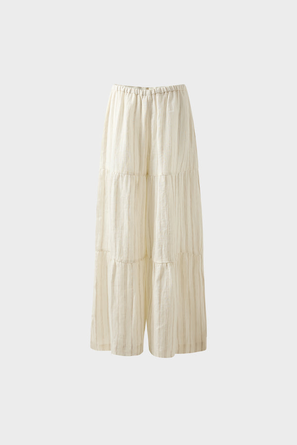 Linen striped casual pants with wide-leg design